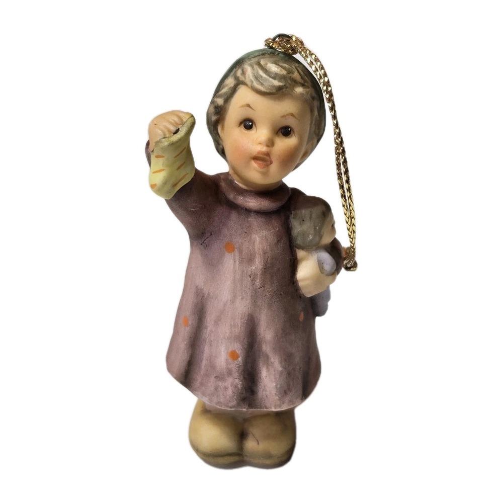 VINTAGE‎ Berta Hummel Christmas Hanging Ornament 3" Porcelain Child Stocking
